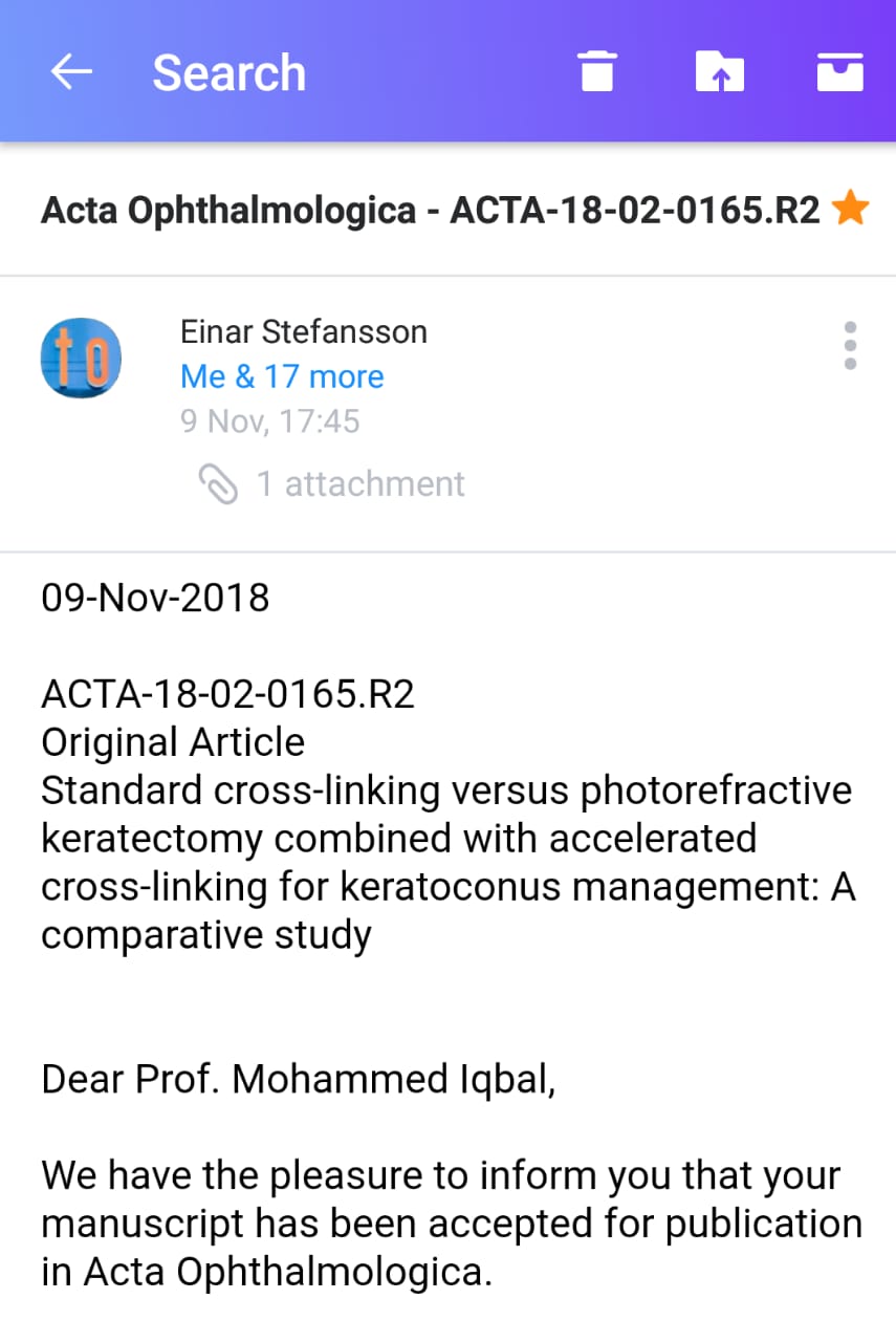 Dr Iqbal Received Acceptance from Acta Ophthalmologica